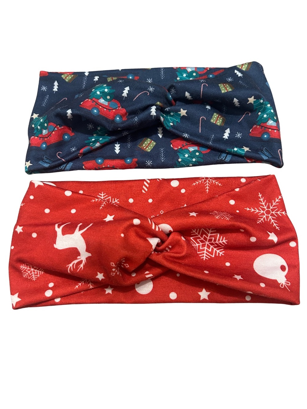 Holiday themed wide, knotted headbands